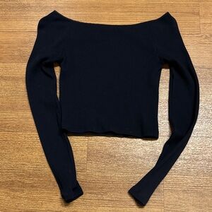 Brandy Melville Navy Ribbed Off the Shoulder Top